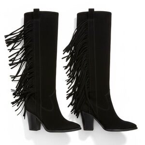 Vince Camuto Pelia Fringe Knee High Boots Women 6.5M Black Wide Calf NIB